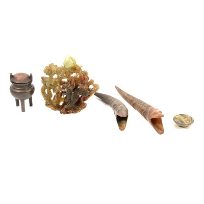 Lot 68 - Chinese bronze censer, soapstone carving, etc.