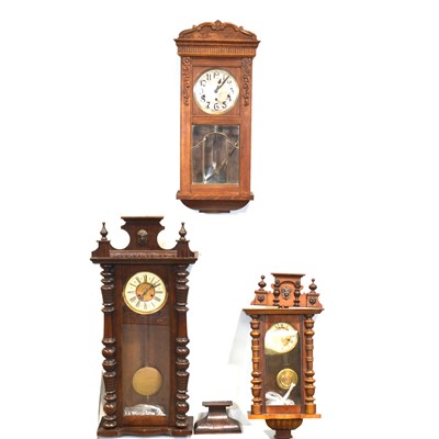 Lot 296 - Three 19th Century wall clocks and a gilt circular mirror