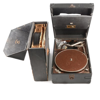 Lot 172 - HMV Portable Record player, with a box of orchestral records.