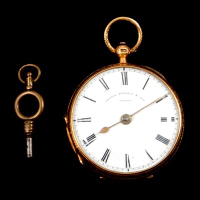 Lot 146 - An 18 carat yellow gold open face fob watch.