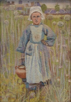 Lot 263 - Edwardian embroidered picture of a Dutch Girl