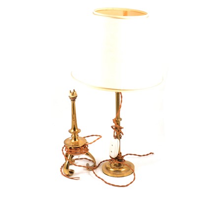 Lot 185 - Edwardian brass table lamp, and another with adjustable head
