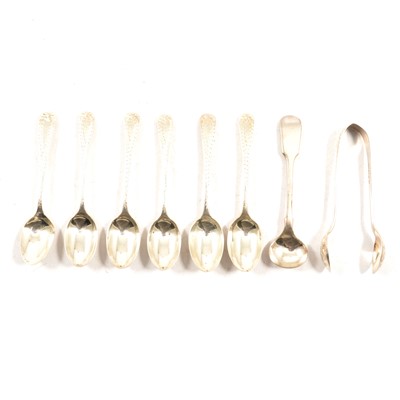 Lot 240 - Set of six silver coffee spoons and matching tongs