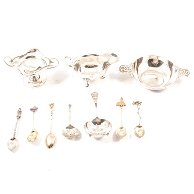 Lot 243 - Arts & Crafts small silver twin-handled comport, J & R Griffin Ltd, Chester 1921, and other silver.