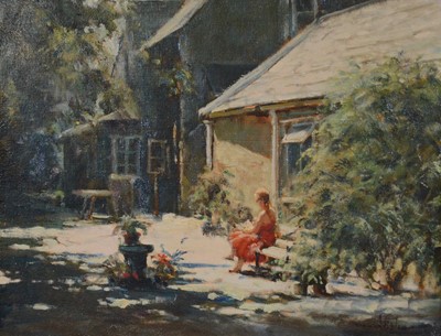 Lot 267 - David Hyde, Lady in a courtyard