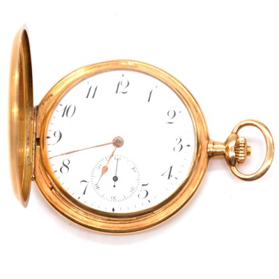 Lot 282 - A yellow metal full hunter pocket watch.