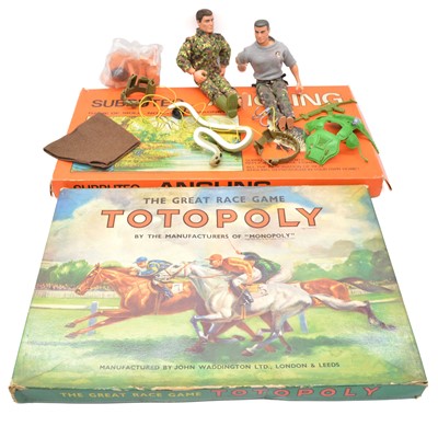 Lot 161 - Three Action Man action figures, one in parts, and two board games