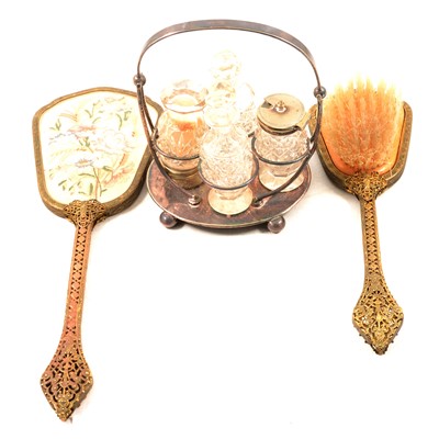 Lot 116 - Late Victorian electroplated desk stand, dog desk stand, etc.
