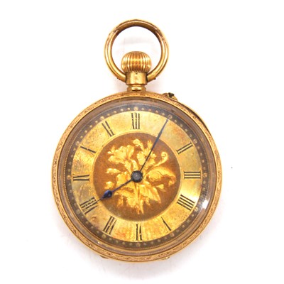 Lot 291 - A yellow metal open face pocket watch.