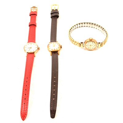 Lot 353 - Three vintage ladies' 9 carat yellow gold wristwatches.