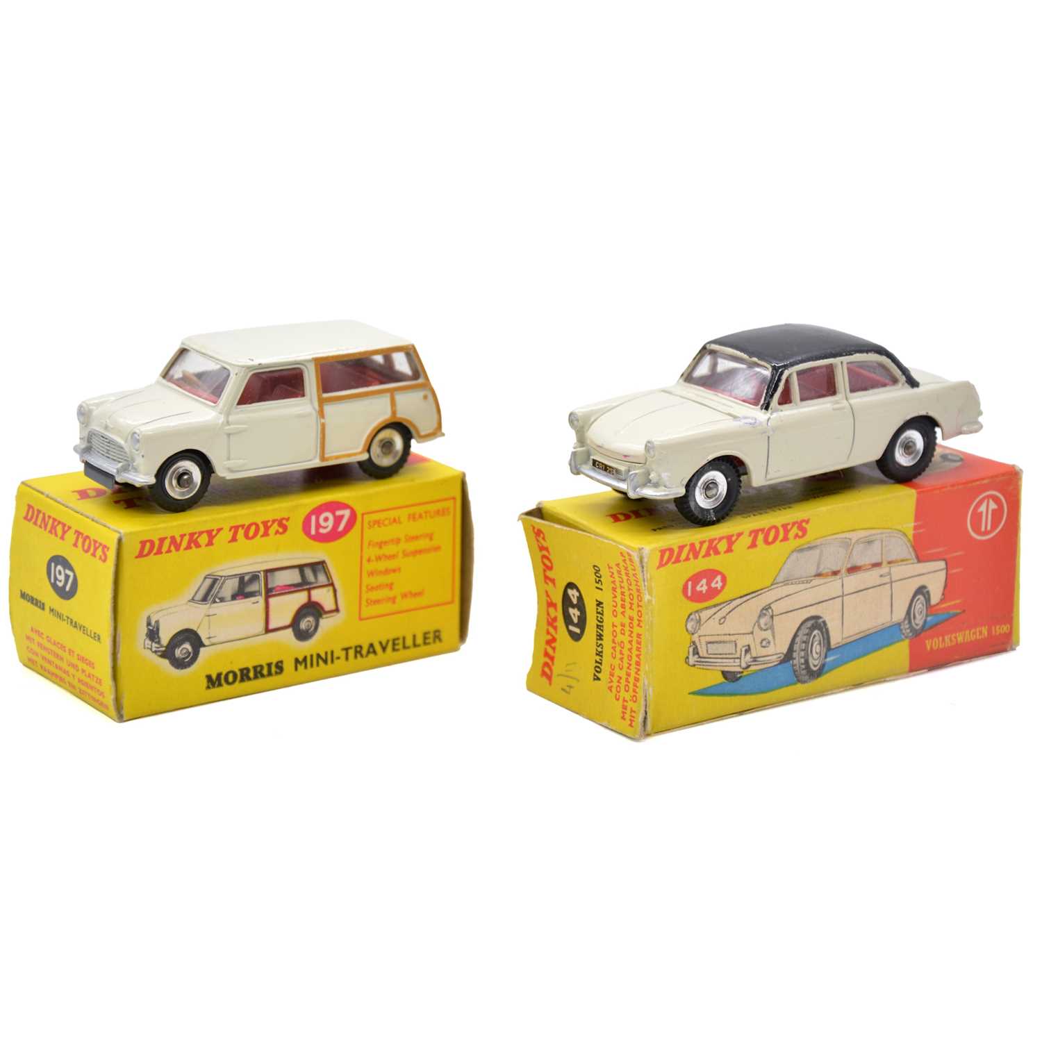 Lot 35 - Dinky Toys models, two including 197 Morris Mini Traveller; 144 Volkswagen 1500