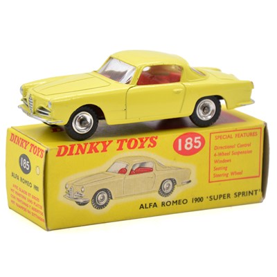 Lot 23 - Dinky Toys model 185 Alfa Romeo 1900, yellow body, spun hubs, red seats, boxed.