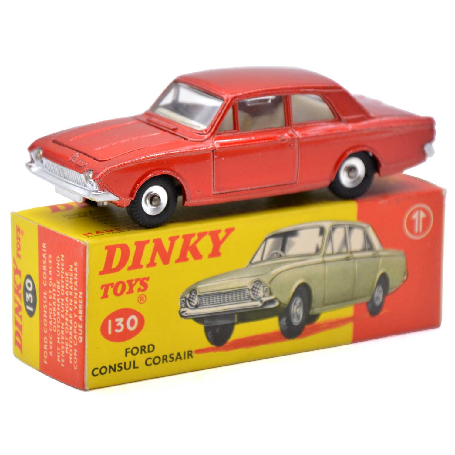 Lot 47 - Dinky Toys model 130 Ford Consul Corsair, metallic red body, spun hubs, boxed.