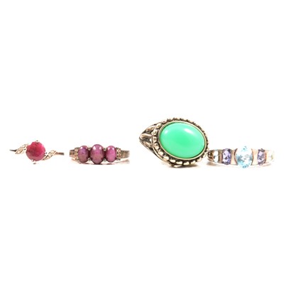 Lot 201 - Thirty-one gemset silver, white metal and other metal rings.