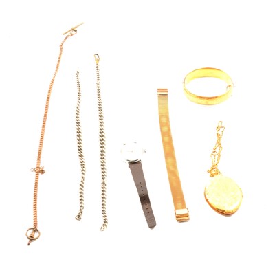 Lot 190 - A 9 carat yellow gold coin pendant mount, silver, white metal, gilt and costume jewellery.