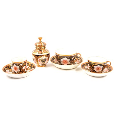 Lot 53A - A Royal Crown Derby lidded jar and Spode teaware.