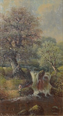 Lot 270 - G Harris, Fisherman by waterfall, and two other paintings.