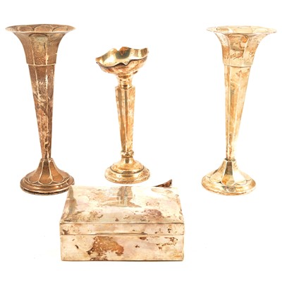 Lot 274 - Pair of silver spill vases, and other small silver and playted wares.