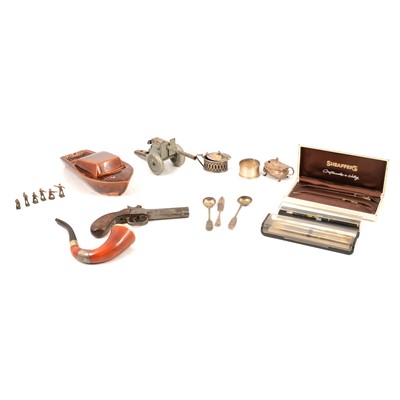 Lot 71 - Small silver items including napkin ring and mustard pot, small soldiers, pipe, pens, etc