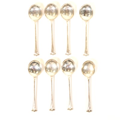 Lot 212 - Set of eight silver soup spoons