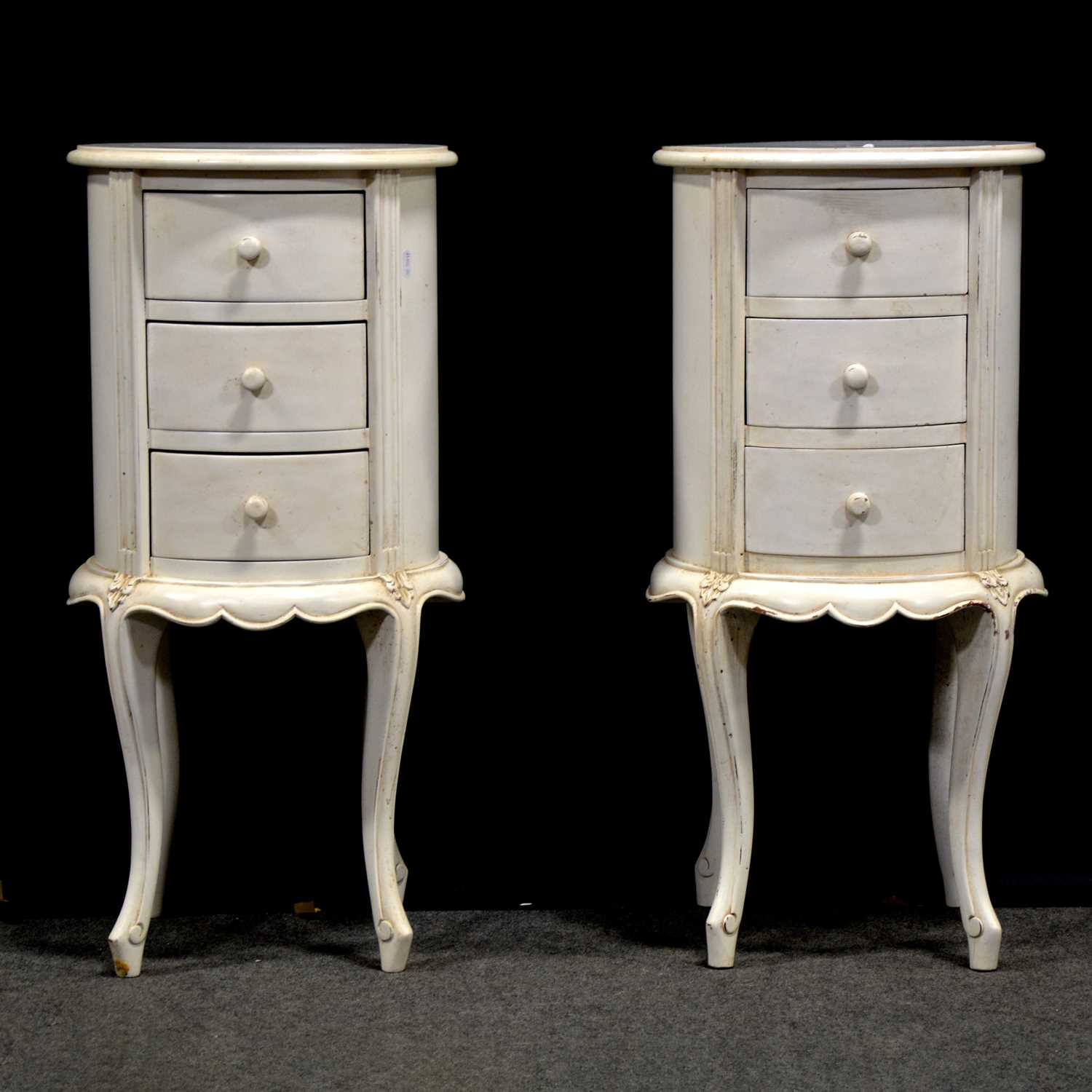 Lot 44 - French white painted four poster bed and a pair of bedside pedestals