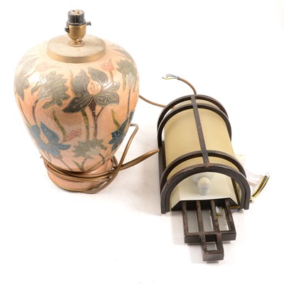 Lot 76 - Alabaster table lamp, other lights