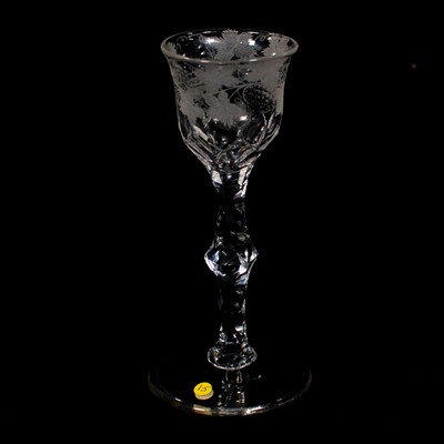 Lot 656 - Wine glass, facet cut stem