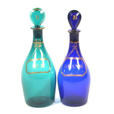 Lot 625 - Two coloured glass decanters