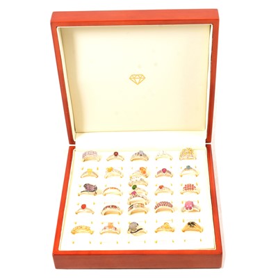 Lot 203 - Twenty-seven gemset silver rings, amethyst, garnet, opal, quartz, ruby and others.