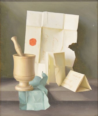 Lot 313 - Gerald Norden, Still life with Letter, Pestle and Mortar