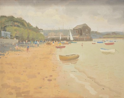 Lot 308 - Gerald Norden, A Beach with sailboats at low tide