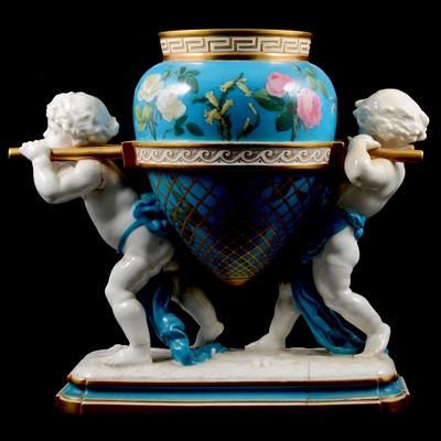 Lot 28 - Minton, a large figural turquoise ground amphora vase