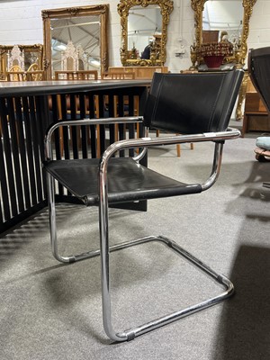 Lot 54 - Modern desk with cantilever chrome framed armchair