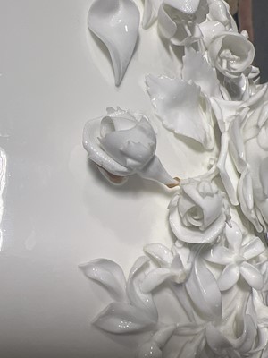 Lot 17 - Pair of large blanc de chine floral jardinieres, in the style of Belleek