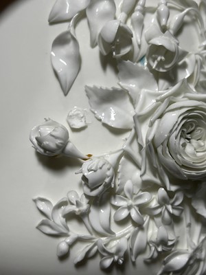 Lot 17 - Pair of large blanc de chine floral jardinieres, in the style of Belleek