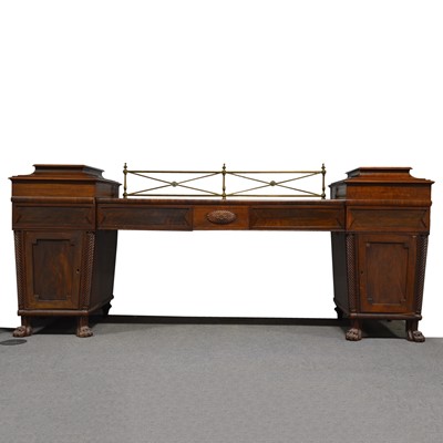 Lot 351 - Large Regency mahogany twin pedestal sideboard.
