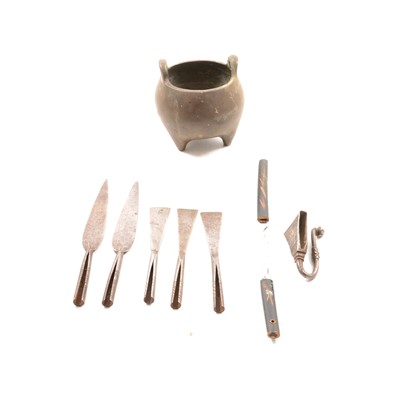 Lot 82A - Chinese bronze censer, spear tips, etc.