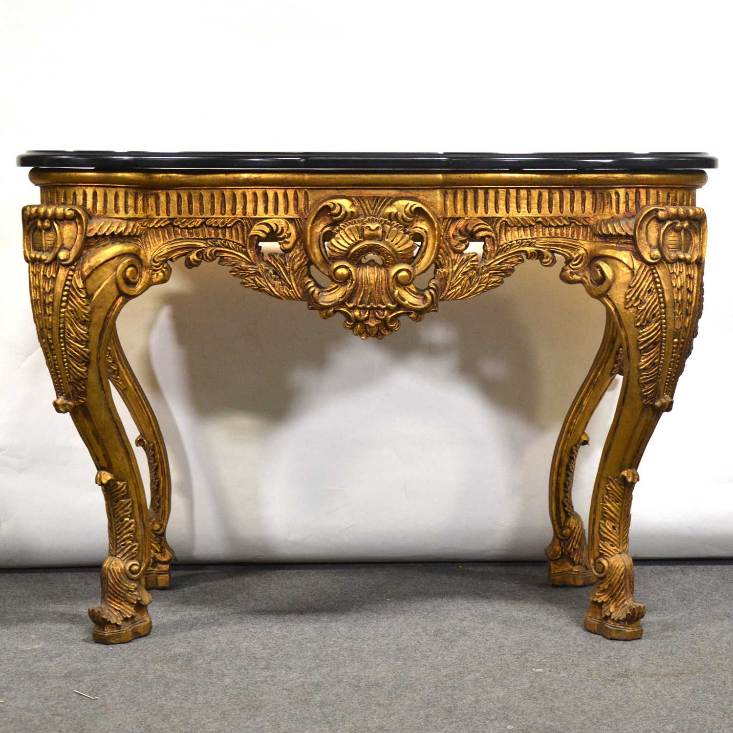 Lot 15 - Pair of French style gilt console tables and mirrors