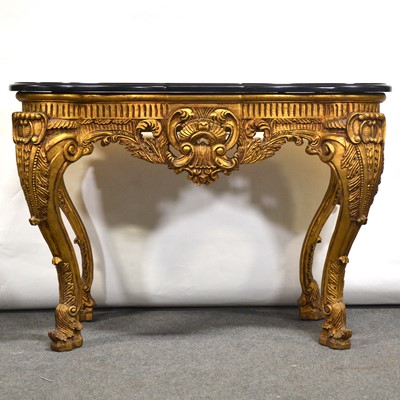 Lot 15 - Pair of French style gilt console tables and mirrors