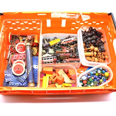 Lot 182 - Collection of playworn die-cast model vehicles; Meccano; chess pieces; etc.