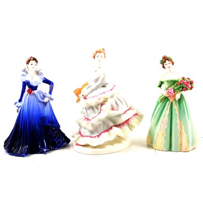 Lot 32 - Nine Royal Doulton and Coalport ladies and Sitzendorf shepherd and shepherdess.