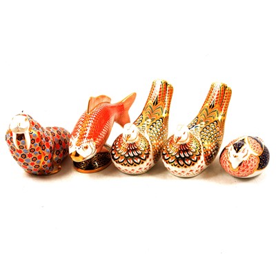 Lot 13 - Five Royal Crown Derby paperweights.