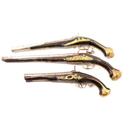 Lot 166 - Spanish flintlock pistol, 19th Century, and two other pistols