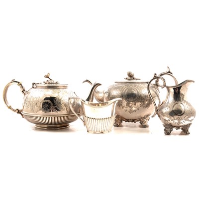 Lot 170 - Victorian silver-plated tea sets, toast rack, brass dish, patchbox etc.