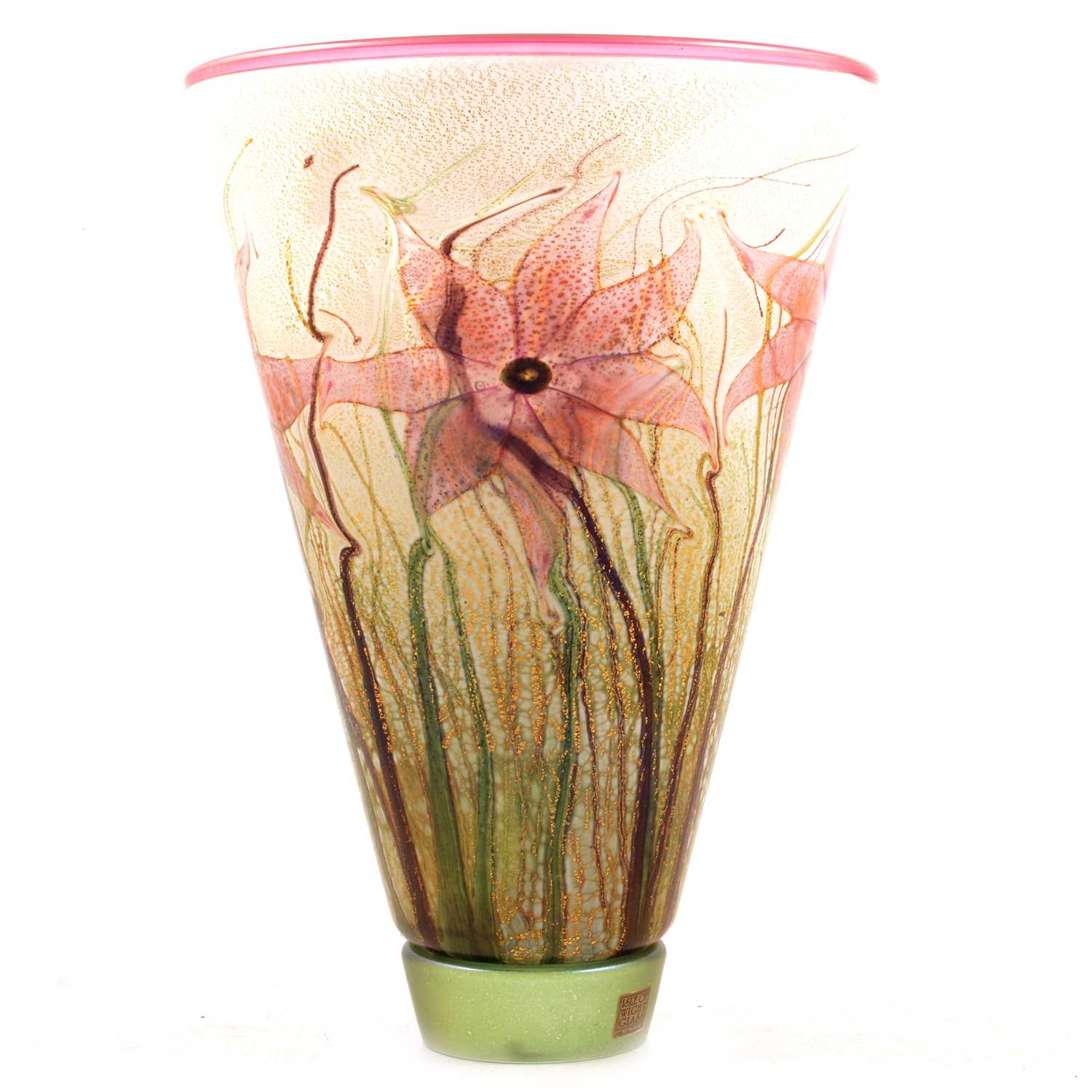 Lot 11 - Timothy Harris, Isle of Wight glass - a pink flower glass vase.