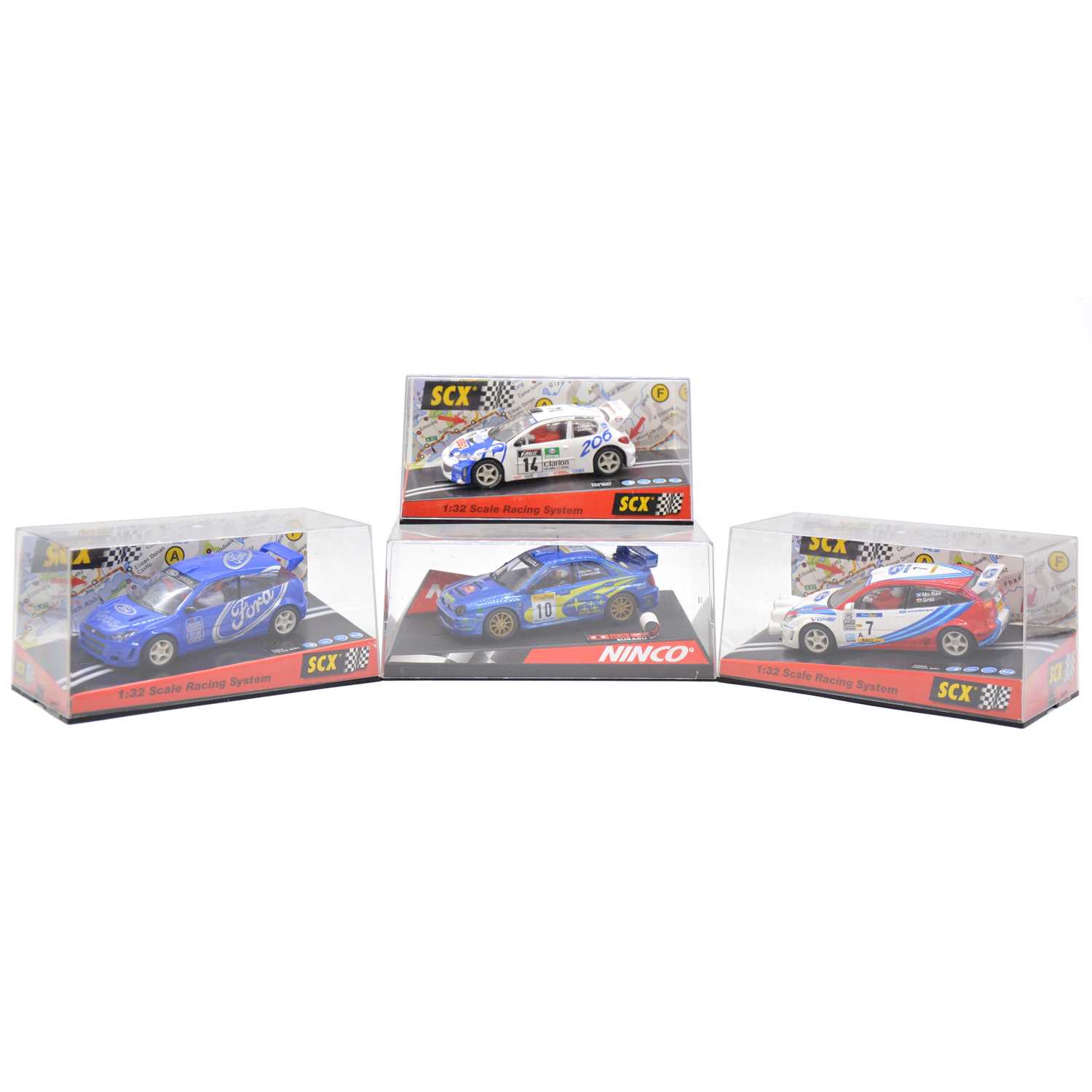 Lot 130 - Four SCX and Ninco slot cars, WRC vehicles, boxed