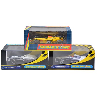 Lot 126 - Three Scalextric F1 slot cars, Jordan and Williams, boxed