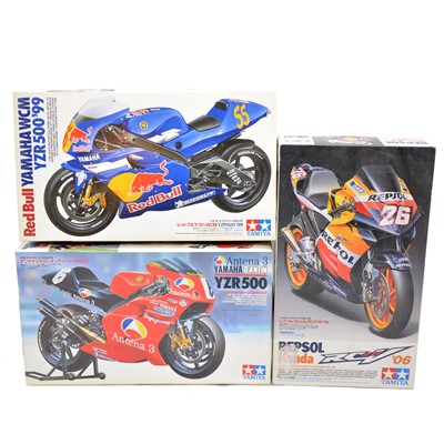 Lot 137 - Three Tamiya model motorcycle kits, unbuilt, boxed