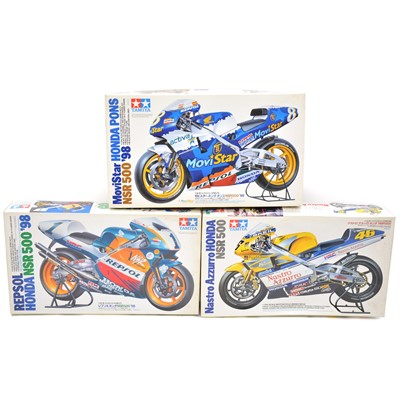 Lot 136 - Three Tamiya model Honda kits, unbuilt, boxed
