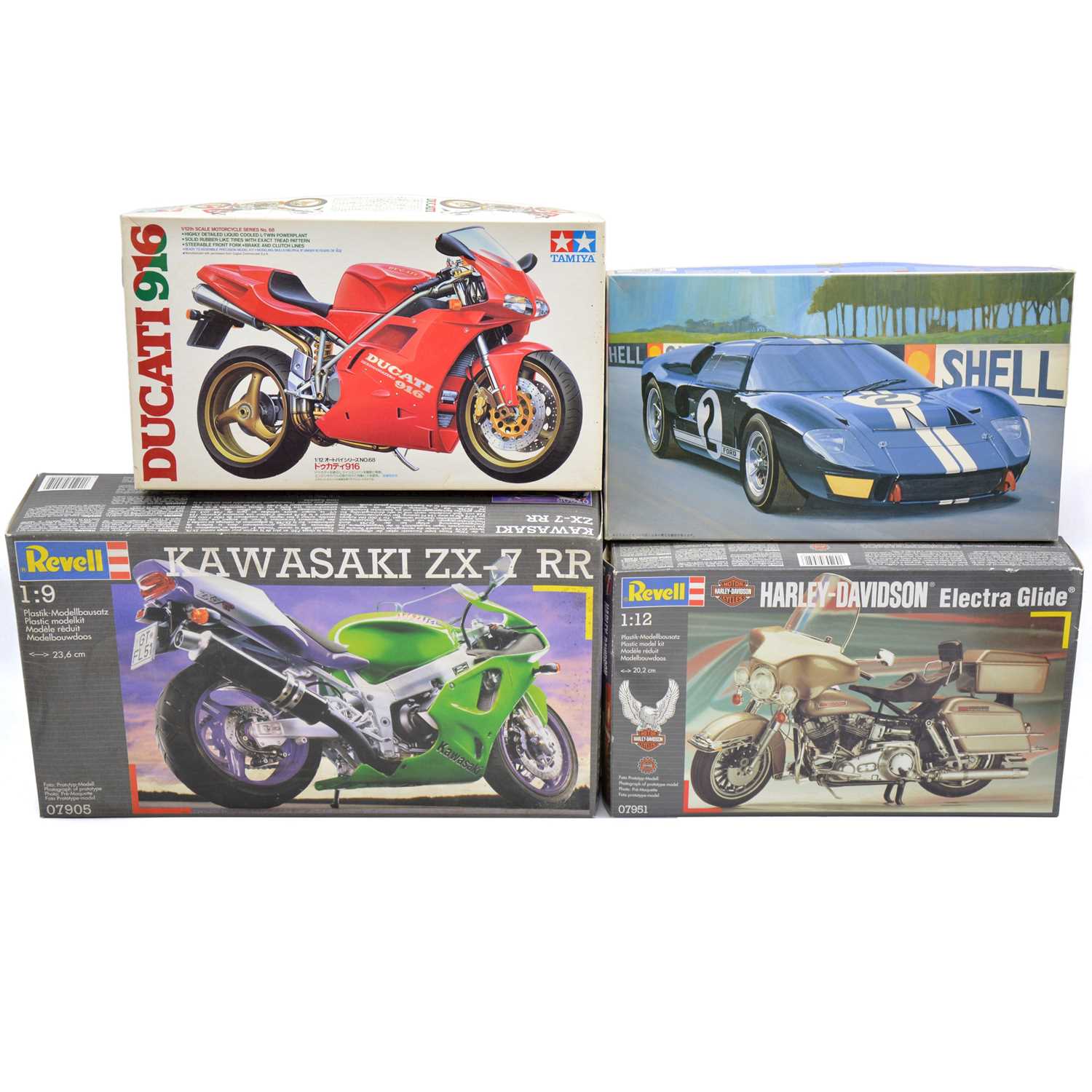 Lot 139 - Four scale model kits, including Revell, Tamiya and Fujimi, boxed